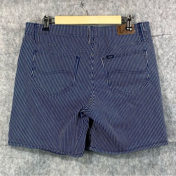 Lee Womens Blue/White Striped Regular Fit Short Mid Rise Shorts Size 14 Medium - Picture 2 of 11